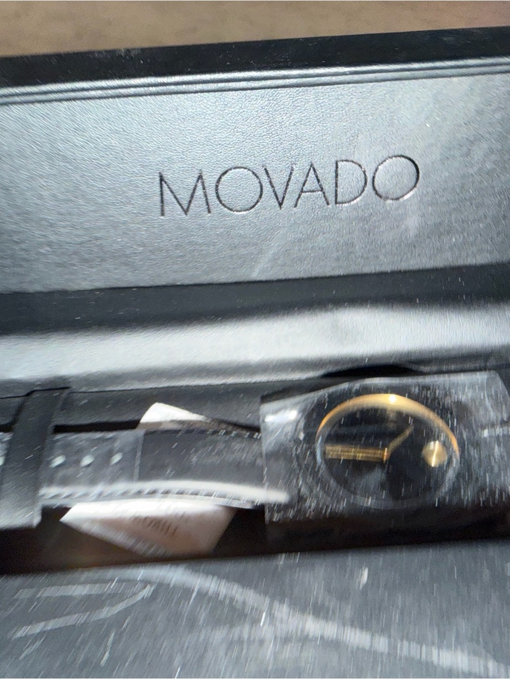 Movado Black Dial with Gold Accents Leather Watch - Picture 5 of 6
